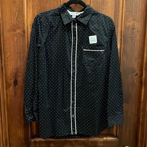Old Navy Large Black Polka Dot Cotton Button-up Long-Sleeved Top